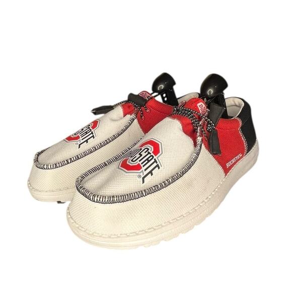 Mens Hey Dude Tri The Wally Ohio State Comfort Shoe Size 11 Red Black B37 - Picture 1 of 7